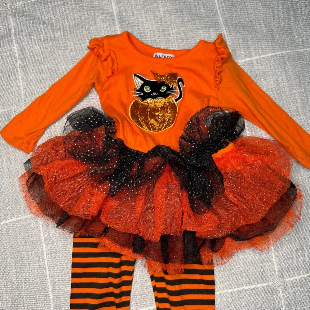 BlueBeri Boulevard 18 Months Halloween Long Sleeve Tutu Top Leggings Set Glitter